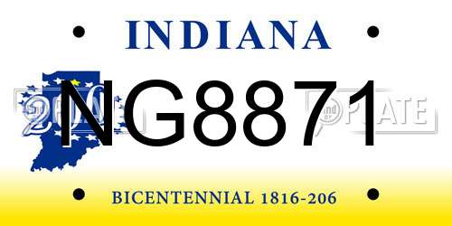 NG8871 Indiana License Plate