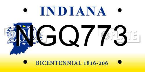 NGQ773 Indiana License Plate