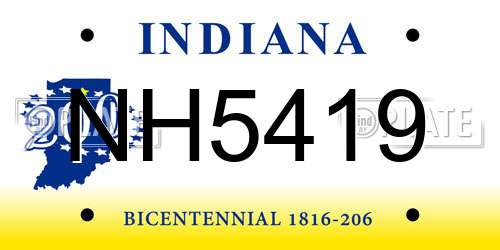 NH5419 Indiana License Plate