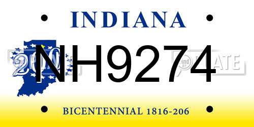 NH9274 Indiana License Plate