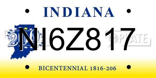 NI6Z817 Indiana License Plate