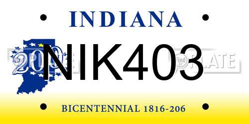NIK403 Indiana License Plate