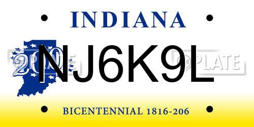 NJ6K9L Indiana License Plate