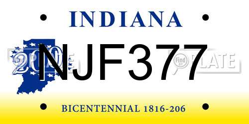 NJF377 Indiana License Plate