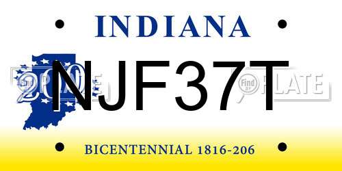 NJF37T Indiana License Plate