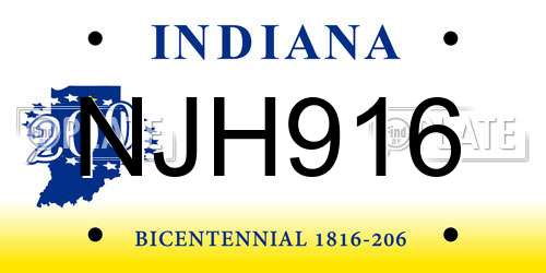 NJH916 Indiana License Plate