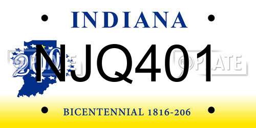 NJQ401 Indiana License Plate