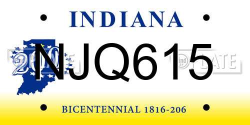 NJQ615 Indiana License Plate