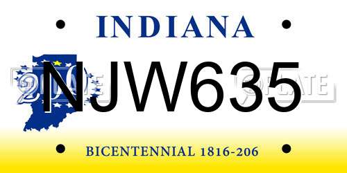 NJW635 Indiana License Plate