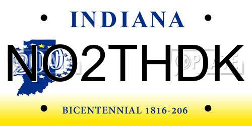 NO2THDK Indiana License Plate