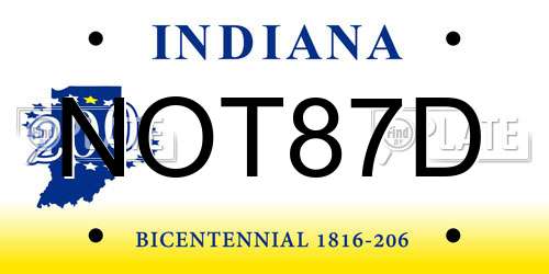 NOT87D Indiana License Plate
