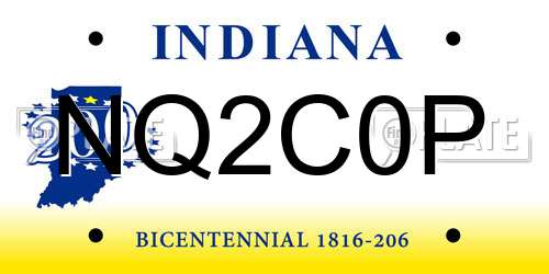 NQ2C0P Indiana License Plate