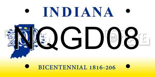 NQGD08 Indiana License Plate