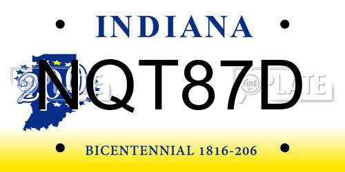 NQT87D Indiana License Plate