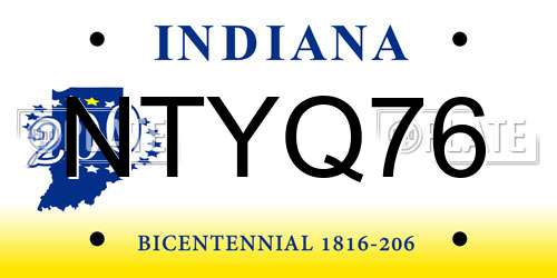 NTYQ76 Indiana License Plate