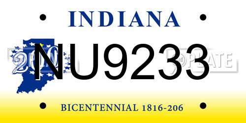 NU9233 Indiana License Plate