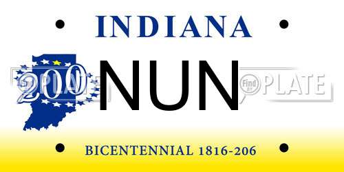 NUN Indiana License Plate