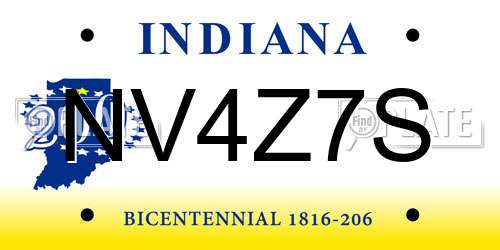 NV4Z7S Indiana License Plate