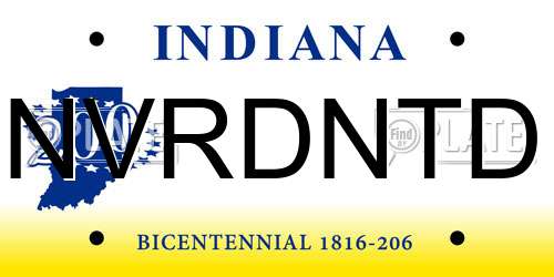 NVRDNTD Indiana License Plate