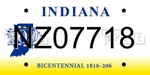 NZ07718 Indiana License Plate