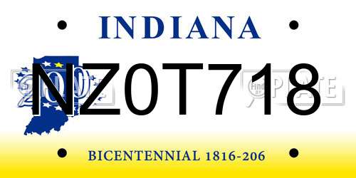 NZ0T718 Indiana License Plate