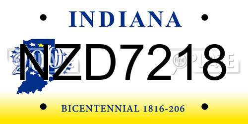 NZD7218 Indiana License Plate