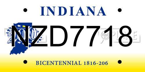NZD7718 Indiana License Plate