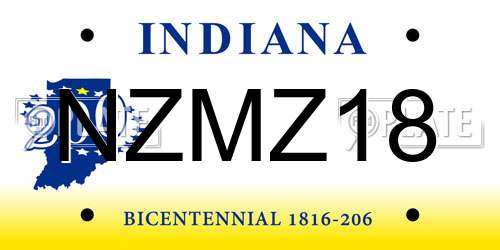NZMZ18 Indiana License Plate