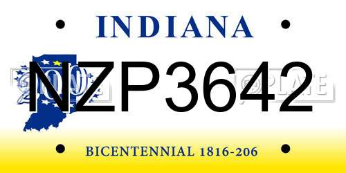 NZP3642 Indiana License Plate