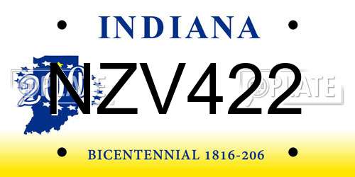 NZV422 Indiana License Plate