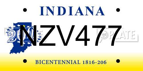 NZV477 Indiana License Plate