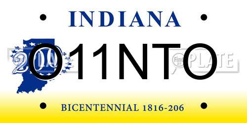 O11NTO Indiana License Plate