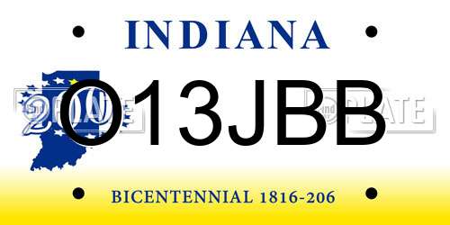 O13JBB Indiana License Plate