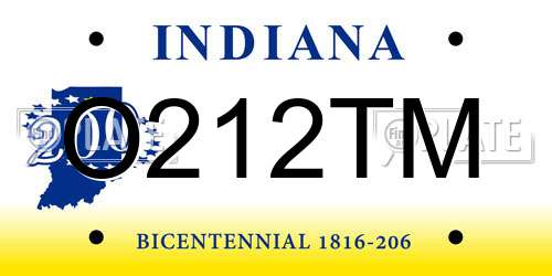 O212TM Indiana License Plate