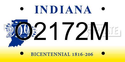 O2172M Indiana License Plate