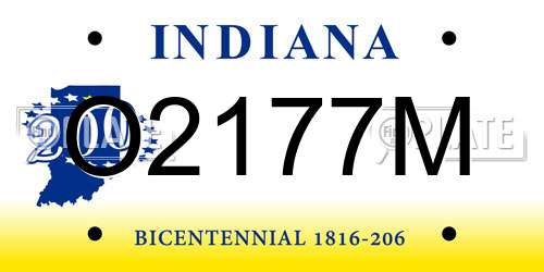 O2177M Indiana License Plate