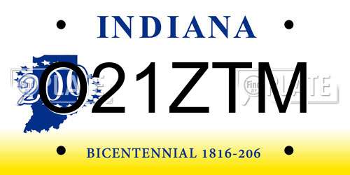 O21ZTM Indiana License Plate