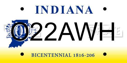 O22AWH Indiana License Plate