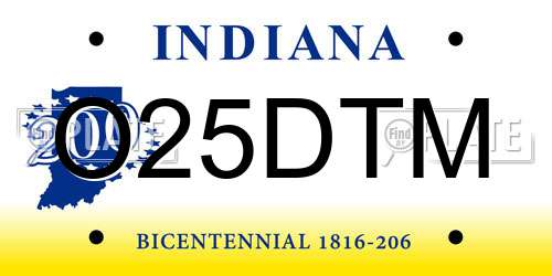 O25DTM Indiana License Plate
