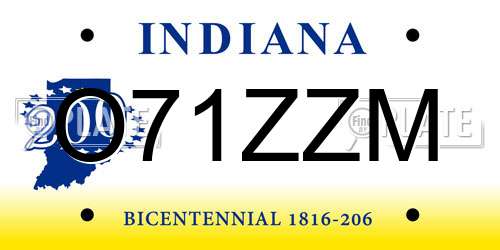 O71ZZM Indiana License Plate