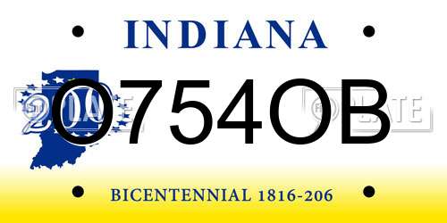 O754OB Indiana License Plate