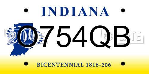 O754QB Indiana License Plate