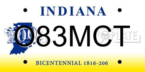 O83MCT Indiana License Plate