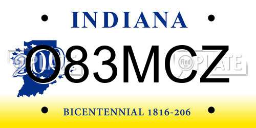 O83MCZ Indiana License Plate