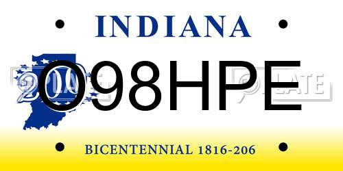 O98HPE Indiana License Plate