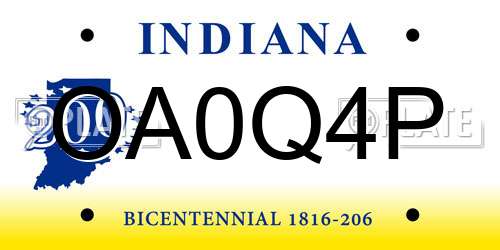 OA0Q4P Indiana License Plate