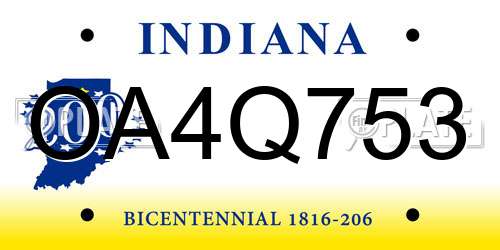 OA4Q753 Indiana License Plate