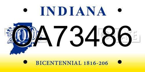 OA73486 Indiana License Plate