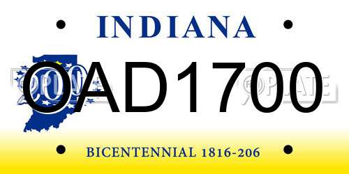 OAD1700 Indiana License Plate
