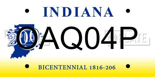 OAQ04P Indiana License Plate